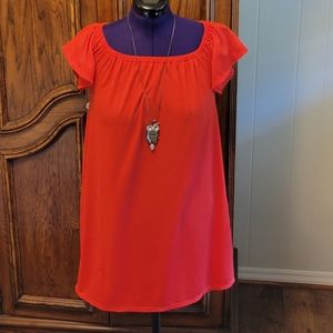❣️HP❣️Summer orange on or off elastic shoulder simple midi summer dress Sz: M